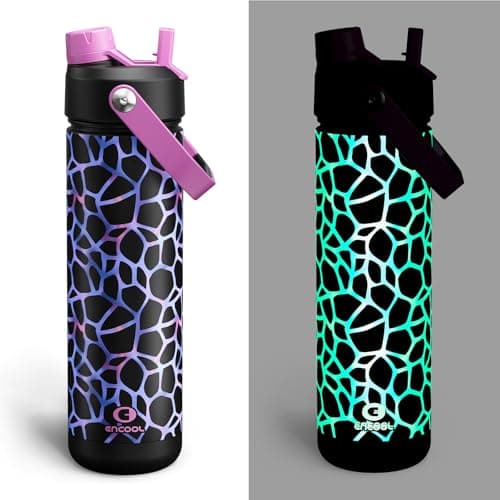 ENCOOL Insulated Water Bottle with Straw Stainless Steel Water Bottle, Glow in the Dark, Leak-Proof, BPA-Free, Keeps Cold for 24 Hours for Sports, Travel, School (26 oz, Bubble) - Image 1