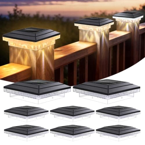 BRIMAX 8 Pack 4x4 Solar Post Cap Lights,3 Modes,Water Ripple Light Effects