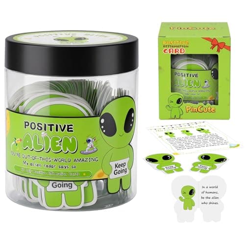 PinCute 60 Positive Alien Affirmation Cards Jar, Inspirational Graduation Gifts for Teen Girls Trendy Stuff, Father Day Gift for Dad, Friend Birthyday Gifts for Men Women - Image 1