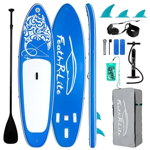 FEATH-R-LITE Inflatable Paddle Board Stand Up Paddleboards for Adults SUP with Premium Accessories Pump, Adjustable Paddle, Leash, Three Fins, Backpack (Dark Blue) - Image 1