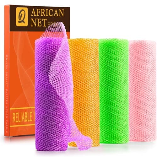UJFQBH 4 Pieces African Net Sponge African Net Long Net Bath Sponge Exfoliating Shower Body Scrubber Back Scrubber Skin Smoother,Great for Daily Use (Purple, Orange, Green, Pink) - Image 1