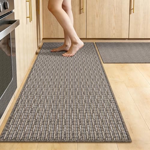 U'Artlines Kitchen Rugs and Mats Set of 2, Non Skid Washable Multicolored Farmhouse Kitchen Mats for Floor, Absorbent and Stain Resistant Floor Mat for Laundry, Sink Decor 20x32+20x59(Beige) - Image 1