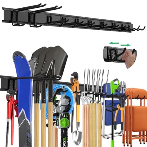 Evalote "64 Garage Tool Organizer Wall Mount - Heavy Duty 750lbs Metal Storage Rack, Easy Install Adjustable Hooks for Garden Tools Brooms - Image 1