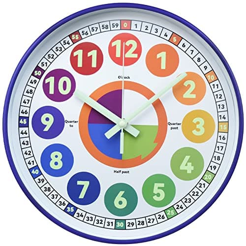Learning Clock for Kids, Glow in The Dark Wall Clock for Bedroom, 12 Inch Silent Night Light Kids Wall Clock, Colorful Illuminated Telling Time Teaching Clock,Kids Room Decor (Illuminated Purple)