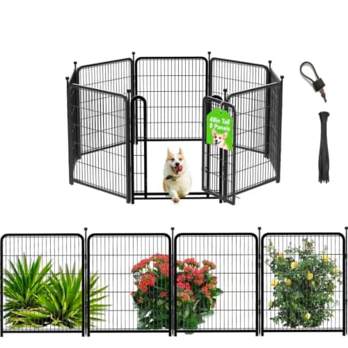 Getlay Dog Playpen 48 inch(H) 8 Panels Total 17.7 Ft(L) Dog Fence Outdoor for Yard. Wide Door Low Threshold,Metal Dog Pen Heavy Duty Pet Puppy Exercise Pen for Rv Camping Garden Yard