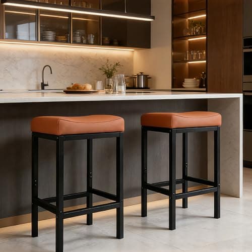 ZYFFHYLAI Set of 2 Backless Bar Stools 30 Inch, Modern Counter Height Stools with Soft Faux Leather Padded Saddle Seat, Heavy Duty 300LB Capacity for Kitchen Island(02brown-30 inch) - Image 1