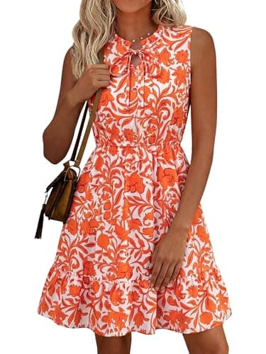 UEAL Spring Summer Sundresses for Women Casual Floral V Neck Pockets Cute Small Orange - Image 1
