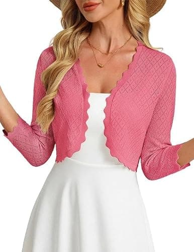 GRACE KARIN Cropped Cardigan for Women 3/4 Sleeve Bolero Shrugs for Women Dresses Crochet Fashion Clothing(Hot Pink,XL) - Image 1