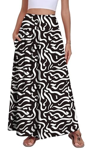 QUEZHU Women's Maxi Long Skirts 2026 Casual A-line Elastic High Waist Flowy Skirt with Pockets,Qi Black,2X-Large - Image 1