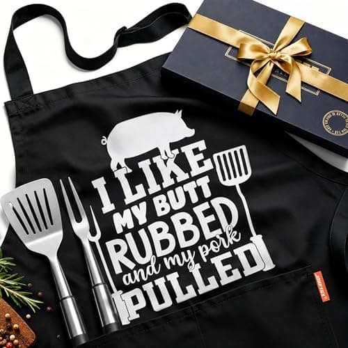 JDNFYGX Funny BBQ Apron Gifts for Men, Hilarious Grill Chef Apron with Pockets, Adjustable Cooking Apron - Birthday & Fathers Day Gift for Dad Husband Brother Boyfriend Grandpa - Image 1