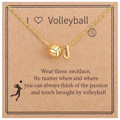 LUIOUS Volleyball Initial Necklace for Women - A-Z Letter Design, March Madness & Easter Gift, Cute Accessory for Volleyball Lovers (J) - Image 1