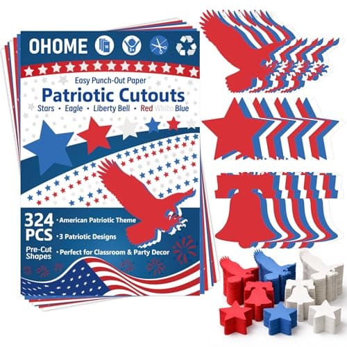 4th of July Decorations - 324 PCS Red White Blue Paper Star Eagle Liberty Bell Shape Cutouts Pre-Cut Set - Fourth of July Accessories, Patriotic Party Supplies Decor,250th Anniversary USA Merchandise - Image 1