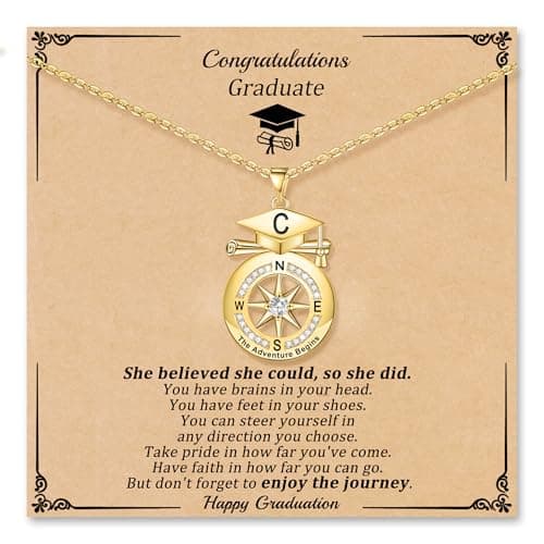 Sistble High School Graduation Gifts, Graduation Necklace Class of 2026 Gold Compass C Initial Necklaces for Women Congratulation Inspirational Gift for Daughter Friend Niece Jewelry - Image 1