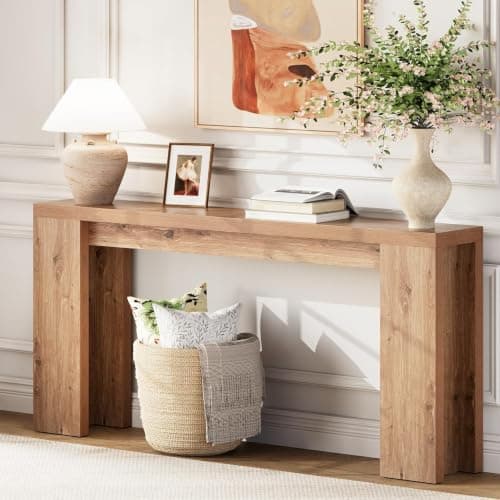 70.9 Inch Extra Long Console Table, Farmhouse Entryway Table with Thickened Base, Wood Sofa Table Behind Couch Table, Narrow Entryway Accent Table for Living Room, Hallway, Entrance, Foyer, Brown - Image 1