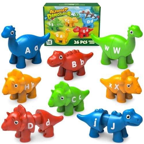 Edumoteso 26PCS Dinosaur Alphabet Learning Toys for 18M+, Montessori Educational Toys for 3 4 5 Year Old, Toddlers Preschool Activities Fine Motor Toys for Boys, Double Sided ABC Matching Game - Image 1