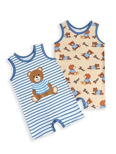 Joonberry Unisex-Baby 2-pack Cute Print Bodysuit, Soft Bamboo Rayon Boy Girl Jumpsuit Clothes, Newborn Infant Outfit Romper (Bear-Style3, 9-12M) - Image 1