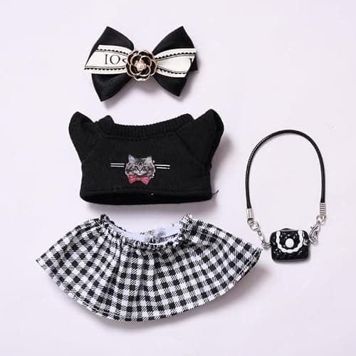 Dress for 17cm Dolls Clothes, Luxury Chic Style Set High-End Fashion Outfit 4 Piece Set Including a Bow, Shirt, Skirt, and Backpack with Premium Dolls Accessories for Play & Display - No Doll(Black) - Image 1