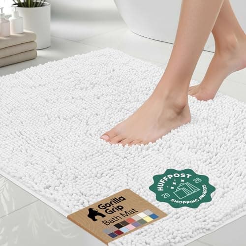 GORILLA GRIP Bath Rug Mat 60x17, Thick Soft Absorbent Chenille, Quick Dry Microfiber Mats, Rubber Backing Washable Shower Floor Rugs, Bathmat Runner, US Designed Bathroom Home Decor Accessories White - Image 1