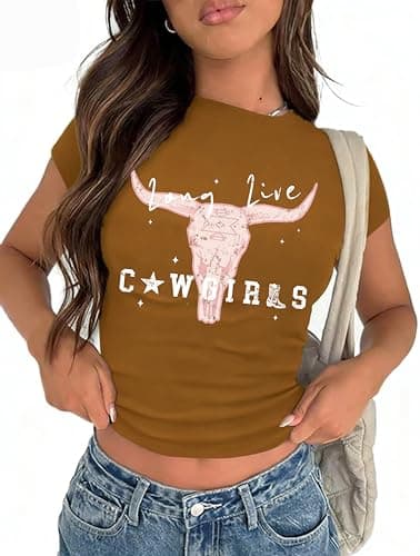 Tewmeu Cowgirl Outfits for Women Cropped Western Tops Y2k Country Concert Graphic Tees Trendy Country Music Tshirt - Image 1