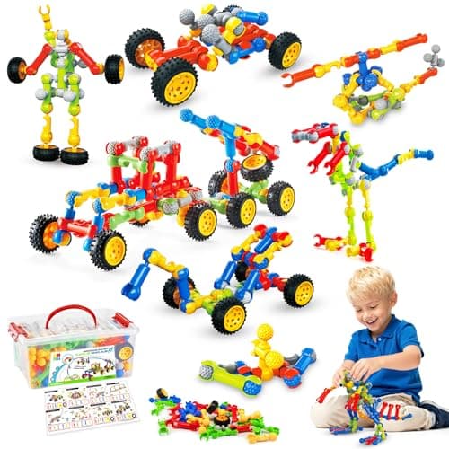 Huaker 125PCS Stem Building Toys for 3 4 5 6 7 8 Year Old Boys Girls,Kids Building Blocks Educational Creative Learning Activity with Large Storage Box,Ideal Christmas Birthday Gifts - Image 1
