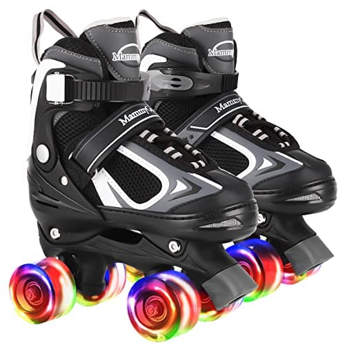 Kids Roller Skates for Girls and Boys,4 Sizes Adjustable Quad Skates with Light up Wheels, Birthday Gift for Kids Children Beginners,Black S - Image 1