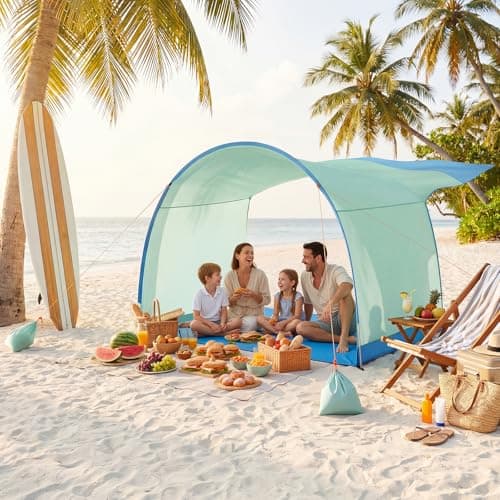 DOYXC Beach Shelter, Wind-Powered Beach Tent Sun Shelter with UPF50+ UV Protection, Lightweight & Portable Easy Setup Beach Canopy Sun Shade Tent for Family Outdoor Beach Camping & Picnic