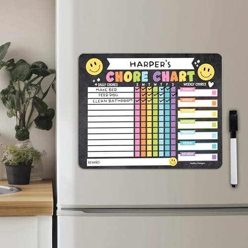 Hadley Designs Magnetic Chore Chart for Kids – Reward Chart for Kids, Dry Erase Responsibility Board for Children at Home, Fridge Behavior Tracker for Daily & Weekly Tasks, Retro Toddler Chore Board