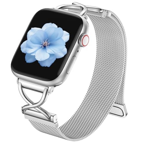 Dirrelo Band Compatible with iPhone Watch Bands for Women 40mm 41mm 38mm 42mm 44mm 45mm 49mm, Metal X-shape Clasp Magnetic Strap for Apple Watch SE 3 Band Series 11/10/9/8/7/6/5/4/3/Ultra(1/2), Silver - Image 1