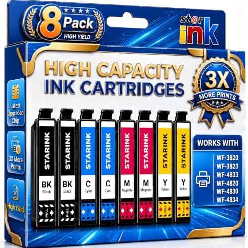 Starink Remanufactured Ink Replacement for Epson 822XL 822 Ink Cartridges Compatible with Epson Workforce Pro WF-3820 WF-3823 WF-4833 WF-4820 WF-4830 WF-4834 Printer High Yield & Latest Chip 8 Packs