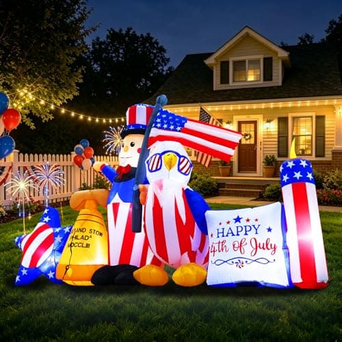 GIFTFIND 10.7FT Long 4th of July Inflatables Outdoor Decorations, Patriotic Independence Day Inflatable Uncle Sam Combo, Built in LED Lights Holiday Blow Up for Party Garden Yard Lawn Decor - Image 1