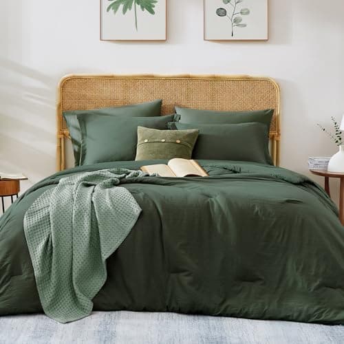WRENSONGE California King Size Comforter Set- 7 Pieces Deep Green Bed in a Bag with Comforter, Fitted Sheet, Flat Sheet, 2 Pillow Shams, 2 Pillowcases, Warm Bedding Sets for All Season - Image 1
