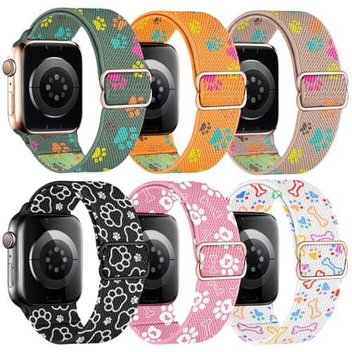 MITEV 6 Pack Stretchy Solo Loop Compatible with Apple Watch Band 38mm 40mm 41mm 42mm 44mm 46mm 45mm 49mm Women,Soft Nylon Elastic Braided Strap Wristband for iWatch Series 11 10 9 8 7 6 5 4 3 Ultra/SE
