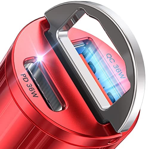 AINOPE USB C Car Charger Adapter, PD36W & QC36W Fast Charging, Mini & All Metal, Compatible with iPhone 15/14 Pro Max/13 & Samsung Smartphones, Red Kits - Image 1
