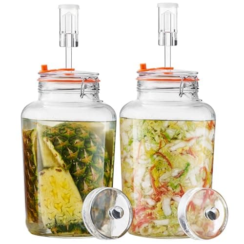 Glolaurge 1 Gallon Fermentation Jars, 2 Pack Glass Fermentation Kit with Airlocks & Weights, Wide Mouth Fermenting Jars for Sauerkraut, Kimchi, Pickles, Mead & More - Image 1