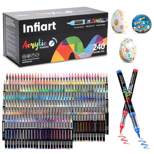 Infiart 240 Colors Acrylic Paint Markers Brush Tip, Automatic Ink Control Acrylic Paint Pens Waterproof Acrylic Markers Set for Holiday Decorations, Stone, Wood, Glass, DIY & Art Supplies - Image 1
