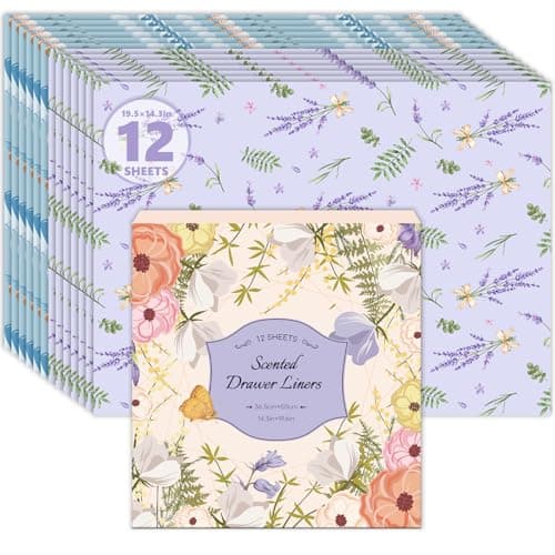 SCENTORINI Scented Drawer Liners for Dresser,6 Lavender + 6 Baby Powder Scent Drawer Paper Liners, Paper Sheets Liner 14.3x19.5 Inch, for Fragrant Home Shelf Closet Bedroom Drawer - Image 1