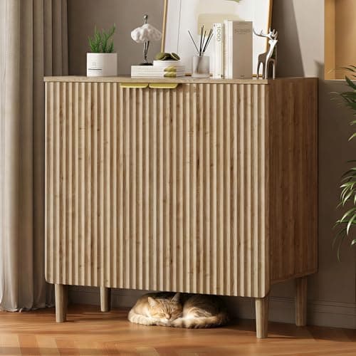 LOOMORA Sideboard Buffet Storage Cabinet - Wood Cabinets with Adjustable Shelves Fluted Doors, Anti-Tip Console Table for Kitchen Dining Living Room or Entryway Hallway, Easy Assembly, Natural - Image 1