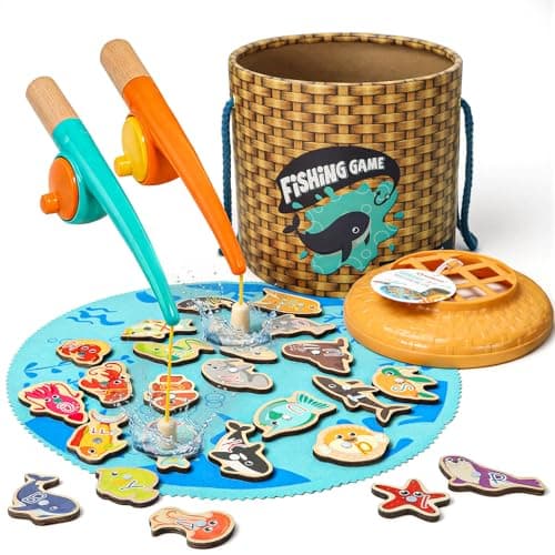 TOP BRIGHT Montessori Toddler Fishing Game - Kids Wooden Magnetic Fishing Toys Gifts for 3 Years Old Girls Boys, Fine Motor Skills for Toddler - Image 1