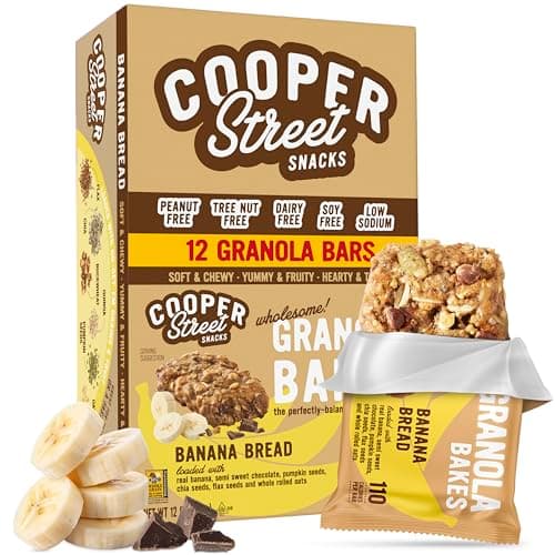 Cooper Street Banana Bread Granola Bakes (12 pack) - Individually Wrapped Soft and Chewy Breakfast Granola Bars - Nut, Dairy & Soy Free - Great As Kids Snacks For School, Hiking Or Work - Image 1