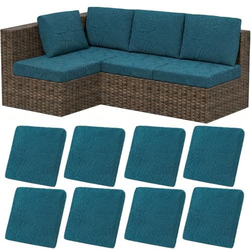 HEBE Stretch Patio Cushion Covers Set 8pcs,Waterproof Outdoor Couch Covers Replacement,Washable Reusable Seat Cushion Slipcovers for Patio Furniture Protector,Chair Cushion Cover - Image 1