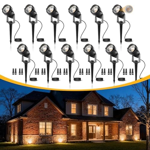 L LOHAS LED 5W Low Voltage Landscape Lighting, 12V 24V Outdoor Spot Lights with Connectors, IP66 Waterproof 3000K Warm White Uplight Spotlights for Yard, Garden, Pathway, House (12 Pack)