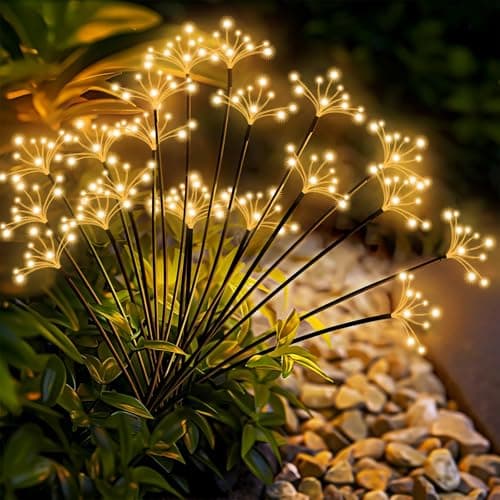 Slyuexu Solar Garden Lights 2 Pack Waterproof Swaying Starburst Light Solar Outdoor Lights for Yard Patio Walkway Pathway Party Wedding Decoration, Unique Gifts for Women, Warm White - Image 1