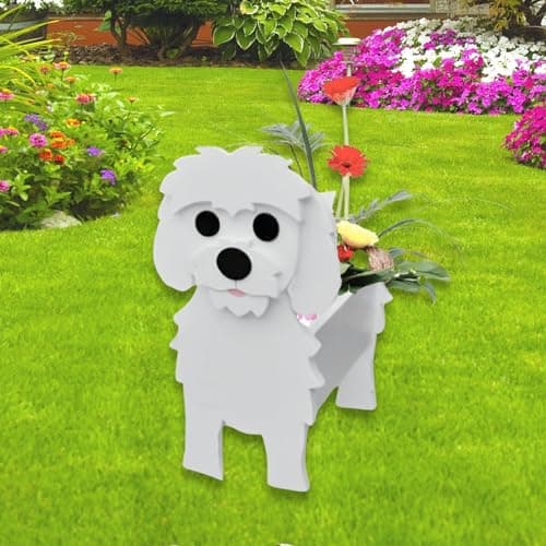 strolfay Maltese Dog Planter, Cute Animal Shaped Plant Pot, Dog Flower Pot, Gifts for Women & Pet Lovers, Indoor Outdoor Garden Home Office Decor, 9.45x 7.36 x 13.39 Inches - Image 1
