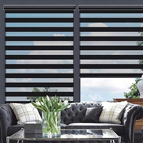 Changshade Cordless Zebra Blinds for Windows, Modern Dual Layer Zebra Blinds with Light Filtering & Privacy Control,Easy Install Zebra Blinds for Indoor Windows,(23" W×72" H,Black) - Image 1