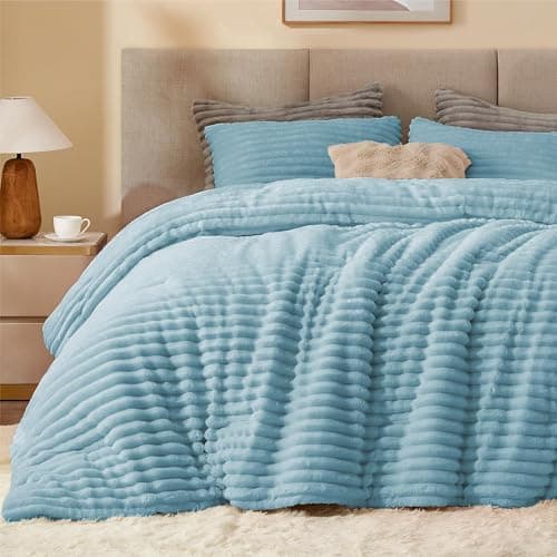 BEDELITE Fleece California King Comforter Set -Super Soft & Warm Fluffy Light Blue Bedding, Luxury Fuzzy Heavy Bed Set for Winter with 2 Pillow Cases - Image 1