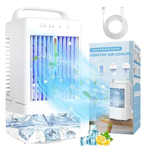 Portable Air Conditioners - Upgraded 90° Auto Swing Mini Personal Air Conditioner - 3 Speeds & 2/4H Timer, 900ml Water Tank, 7 Color Light, Evaporative Air Cooler AC Cold Fan for Bedroom Office Desk - Image 1