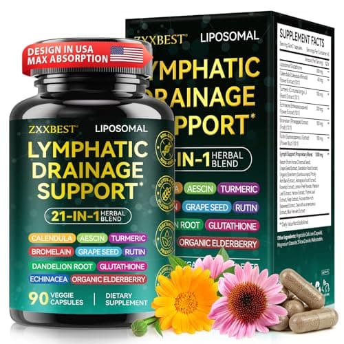 Lymphatic Drainage Supplements, Lymphatic Drainage Capsules - Wellness Complex 21 in 1 Aescia, Turmeric, Bromelain, Echinacea & More - Lymph System Support Capsules - Image 1