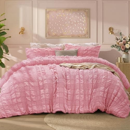 BEDELITE Pink Twin/Twin XL Comforter Set, All Season Luxury Seersucker Bedding Set with Pillowcases, Soft Lightweight Comforter 2 Pieces for Bedroom & Dorm Room - Image 1
