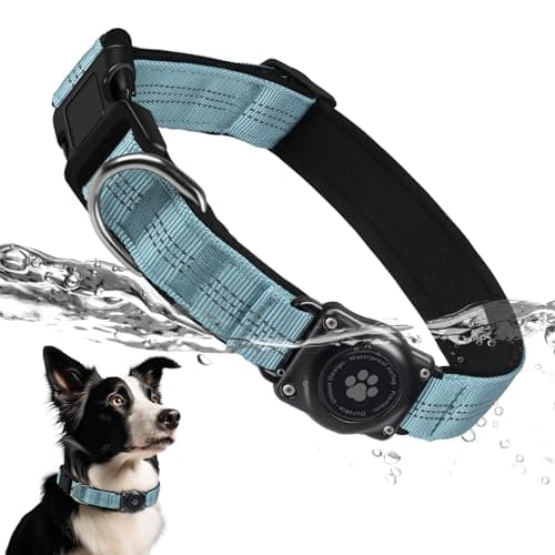 Upgraded AirTag Dog Collar, IP68 Waterproof Air Tag Dog Collar Holder, Reflective, Ultra-Durable, Comfortable Padded, Heavy Duty Dog Collars for Small Medium Large Dogs (S (10.6"-13.6"), LightBlue)
