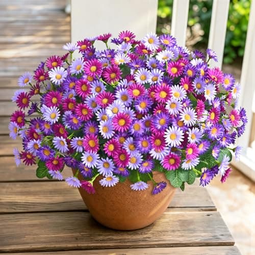 Realistic Artificial Flowers for Outdoors, 12 Bundles Full Daisy UV Resistant Artificial Outdoor Flowers, Faux Flowers for Outdoor Planters, Outdoor Fake Plants for Summer Front Door Yard Garden Home - Image 1